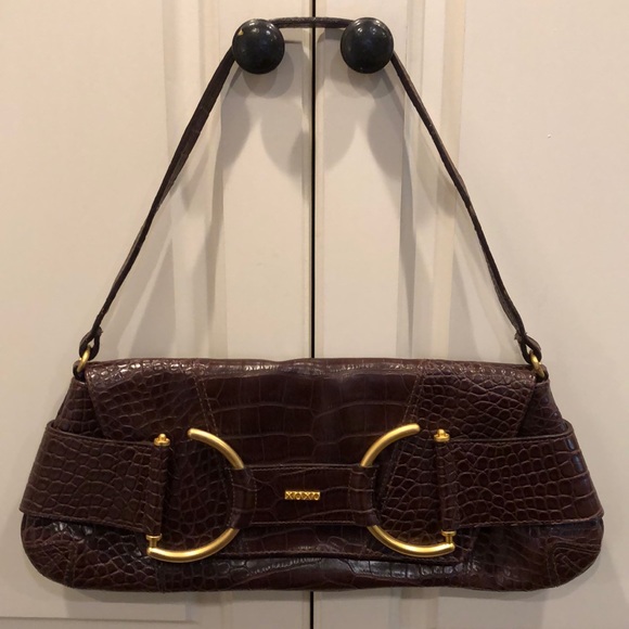 XOXO Handbags - NWOT! XOXO Faux Brown Croc bag w/ Gold metal accents